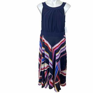 ROZ & ALI SIZE 14W BLUE MULTI ASYMMETRICAL WOMEN DRESS. NWT